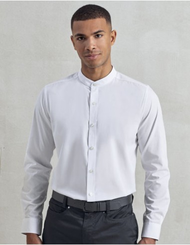 PRE-PR258-Mens Banded Collar Grandad Long Sleeve Shirt